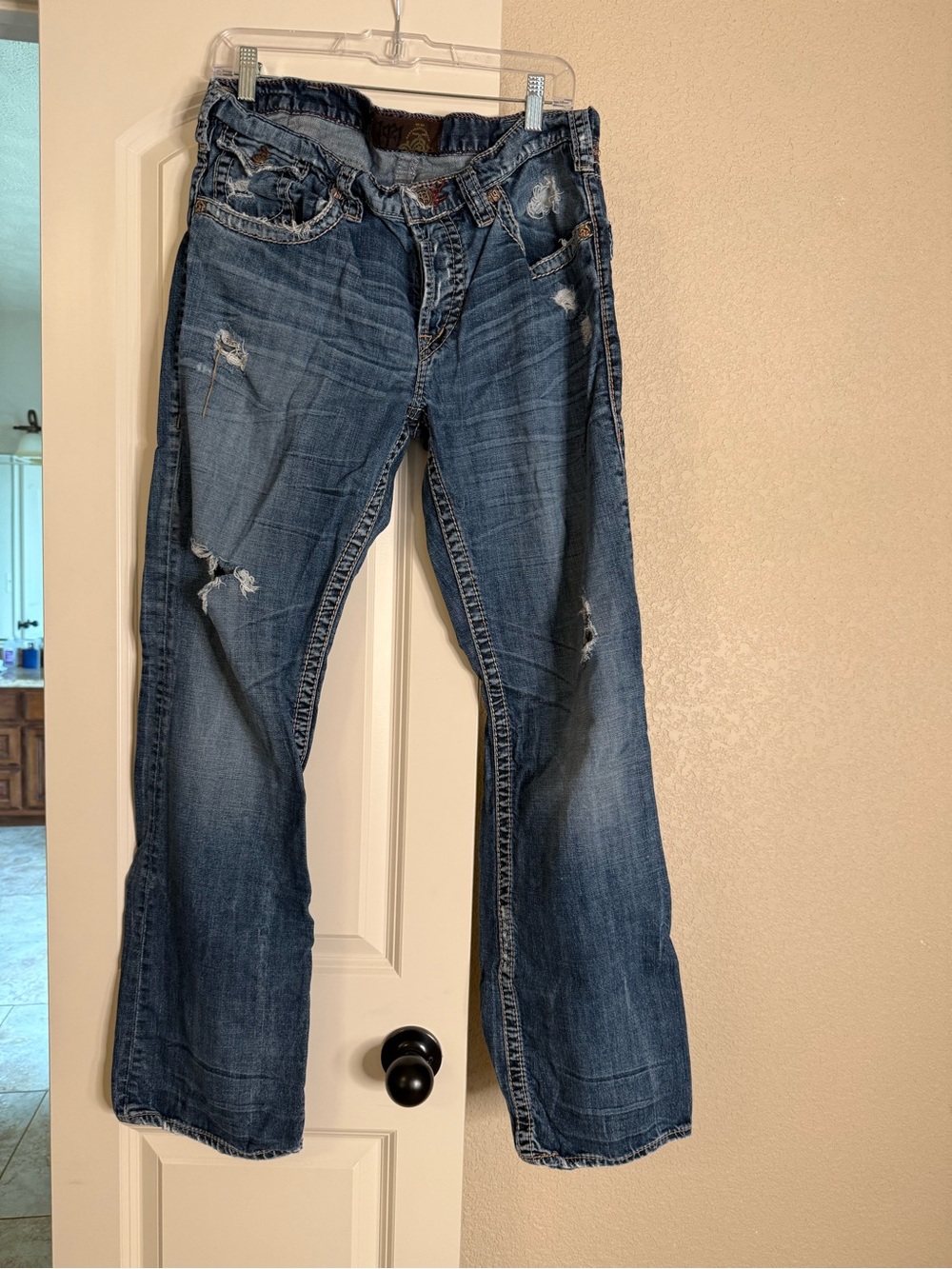 Men’s Distressed Blue Jeans - Casual Straight Leg